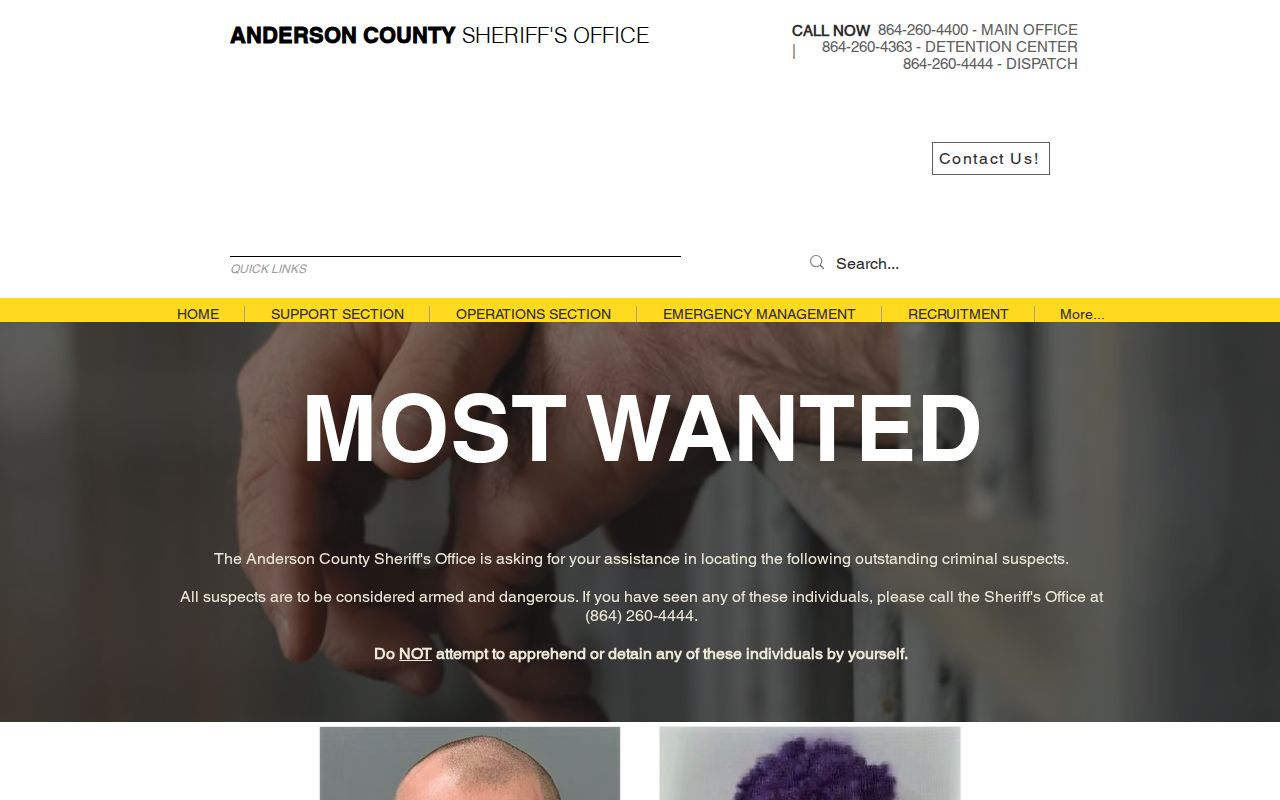 Anderson County Most Wanted official sheriff wanted-record source page