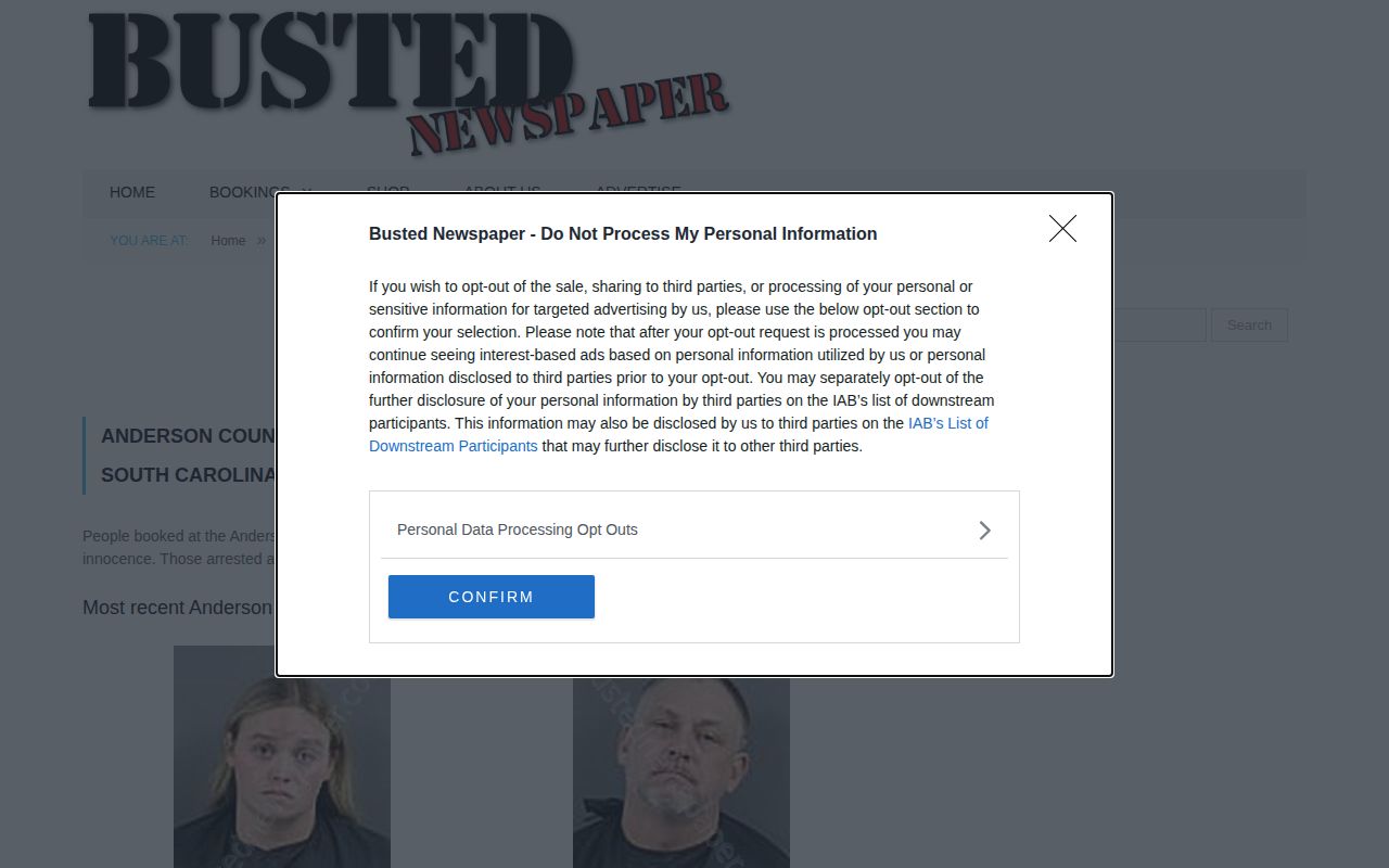 Anderson County booking-record secondary listing source, Busted Newspaper