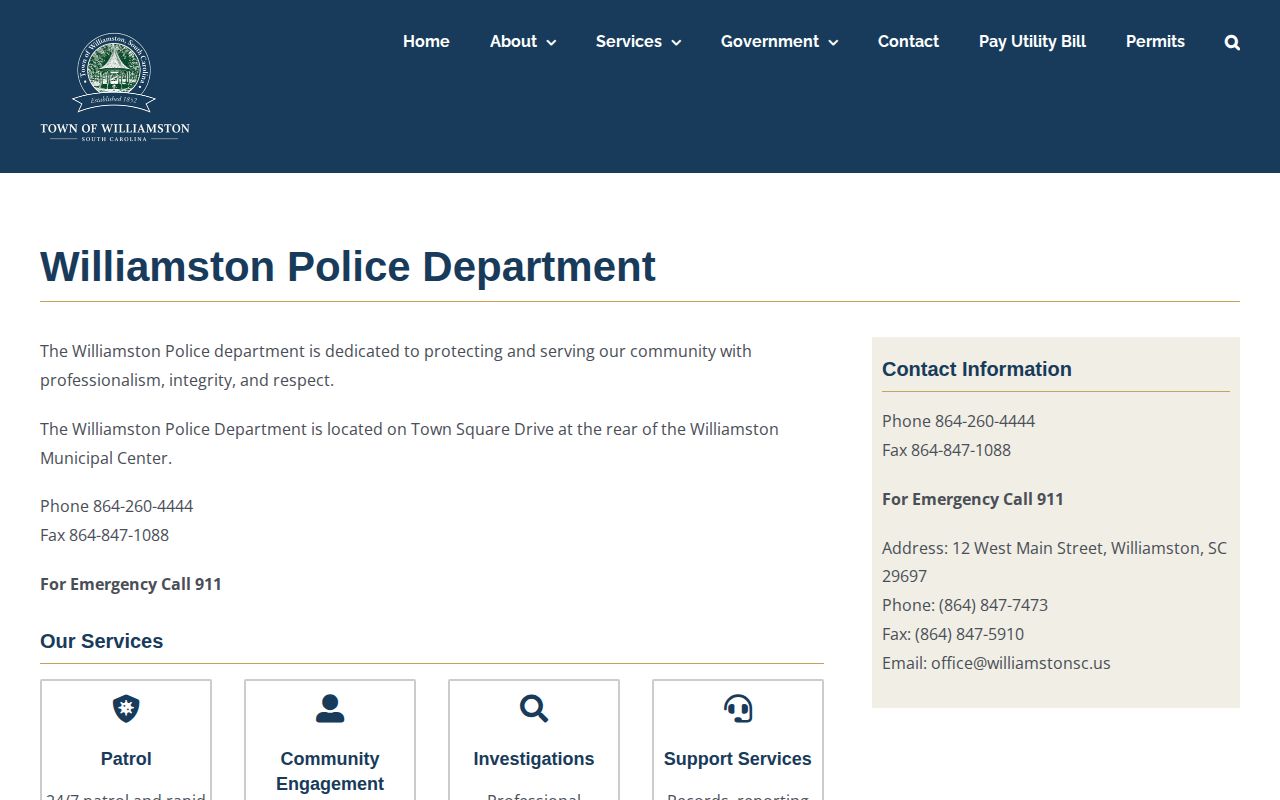 Williamston Police Department source for municipal arrest report records contact